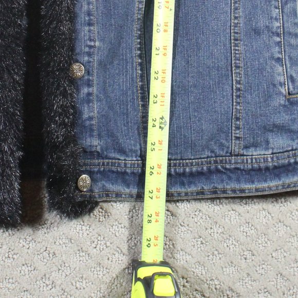 Vintage Dennis Basso Size XL Blue Denim and Black Faux Fur Trim Jacket - Picture 3 of 6